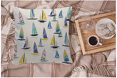 Wozukia Sailboat Throw Pillow Cover Beautiful Colorful Wind Surf Pattern Summer Beach Surfing In The Ocean Square Pillow Case Cushion Cover For Home Car Kitchen Decorative Cotton Linen 18X18 Inch #TOP1