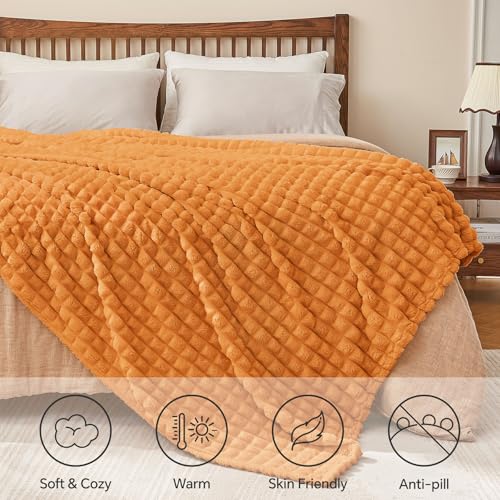 Image of BEDELITE Burnt Orange Twin Fall Blanket for Couch Dorm Fall Decor, 60 inchx80 inch