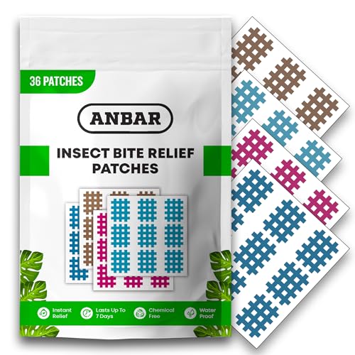Anbar Bug Bite Itch Relief Patches to Relieve Itchy Irritation and Swelling, Mosquito, Tick, Midge, Fly, and Sandfly Post-Bite Skincare, Natural Deet-Free Patch, 36 Pcs