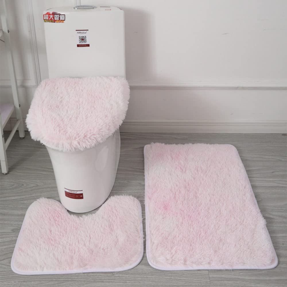 Lot de 3 tapis de salle de bain antidérapants en peluche tie-dye rose clair - Accessoires ménagers - 50 x 80 cm