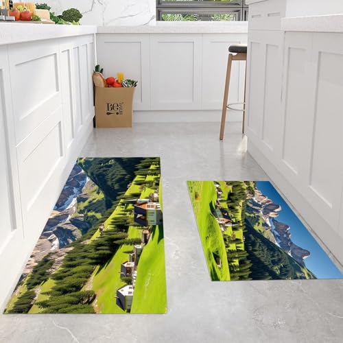 Alfombrillas de cocina antideslizantes JEDTAKCT juego de 2 piezas verdes 44x75 y 44x120 cm 4