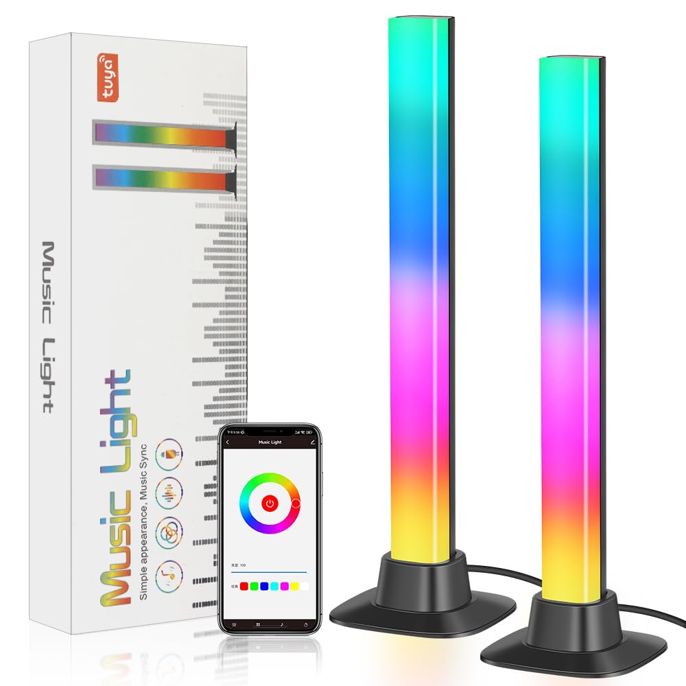 RGB Light Bar Multiple Lighting, Smart LED Light Bar 16 Million Colors, 10 Scenes + 4 Music Modes, App Control Ambiance Gaming Lamp Sync with Music Suitable for Bedroom TV Room Playroom 2 PCS