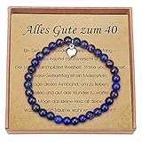 Geschenke Zum 40 Geburtstag für Frauen Lapislazuli Armband mit Sterling Silber Herzanhänger 40. Geburtstag mit Karte und Geschenkbox
