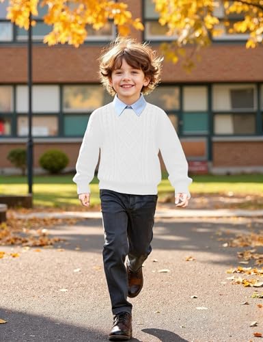 Boys Long Sleeve Crew Neck Sweaters Unisex Kids School Lightweight Cable Knit Pullover Sweater Tops3