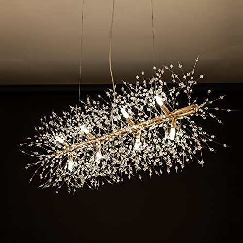 CM MZY 12-Light Crystal Firework Chandelier, Modern Dining Room Lighting Fixture, Gold Metal Finish