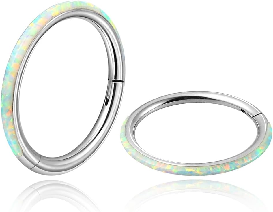 1PC ASTM F136 Titanium Opal Nose Rings Hoops,16g Hinged Septum Rings Seamless for Women Conch Helix Daith Earrings Piercing Jewelry Blue Pink white 6mm/8mm/10mm