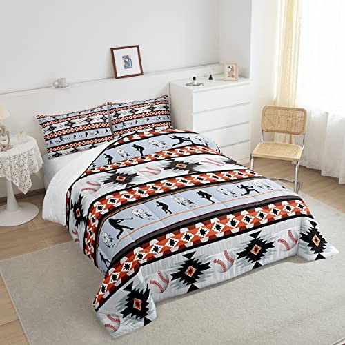 Baseball Bedding Set Exotic Tribe Arrow Aztec Duvet Insert For Boys Teenager,Nordic Style Indian Tribal Geometry Comforter Set Southwestern Quilt Queen,Softball Sports Ball Game Room Decor #TOP3