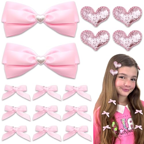 Heart Shaped Hair Bow Set With 16 Pieces