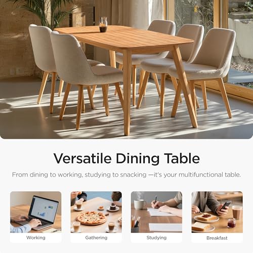 Image of Acanva Modern Rectangular Dining Table for 6, Farmhouse Kitchen Dinner Tables with Tapered Wood Legs, Oak