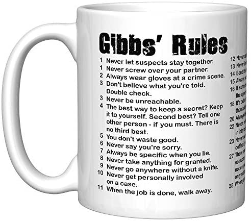 NCIS Gibbs' Rules Birthday, Christmas Coffee Tea Mug Unique 11oz White Ceramic Mug.
