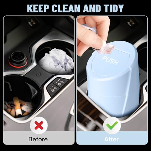 Image of Car Trash Can Bin with Lid - Car Garbage Can Cup Holder - Light Blue Mini Leakproof Vehicle Trash Garbage Can Bin with 20pcs Trash Bags-Car Organizers and Storage for Front Back Seat Accessories