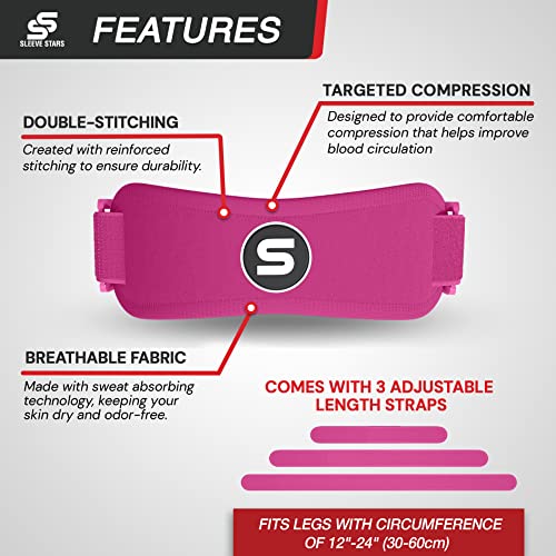 Image of SS SLEEVE STARS Patellar Tendon Support Strap Osgood Schlatter Knee Brace for Youth, Women & Men, Swedish Brand Patella Knee Strap for Arthritis & Pain, Kids Knee Brace w / 3 Lengths (Hot Pink)