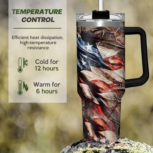 Image of SANDJEST Hunting Tumbler with Handle for Men, Hunter Gifts for Men Dad Grandpa Husband Boyfriend, 40oz Stainless Steel Insulated Tumblers Hunters Gift for Birthday Christmas Fathers Day