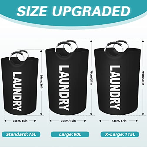 Storageright 90L Large Laundry Basket, Laundry Hamper, Dirty Clothes Hamper For Laundry, Collapsible, Waterproof Laundry Baskets With Foam Protected Aluminum Handles For Laundry, Dorm, Family (Black) #TOP1