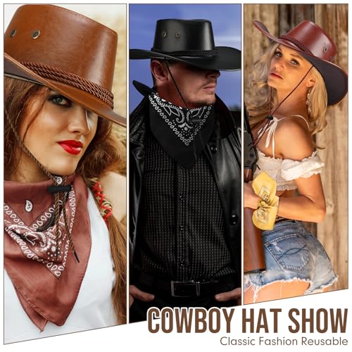 Image of Zhanmai 12 Pcs Cowboy Hat and Bandana Cowboy Cowgirl Hats Bulk Western Party Costume Halloween Accessory