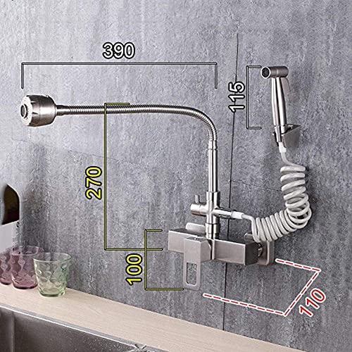 Grifo de cocina de acero inoxidable cepillado con giro de 360 grados para pared 3