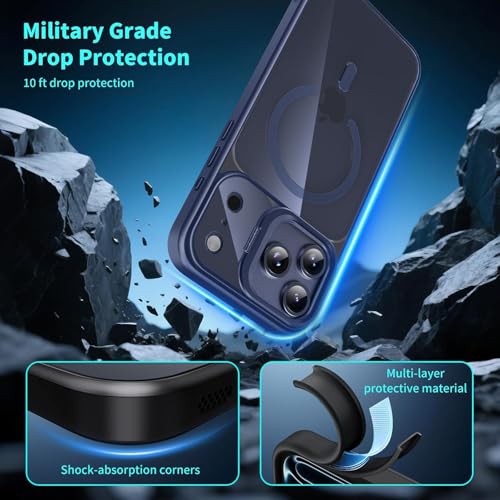 Image of VONZEE Clear Camera Kickstand Case for iPhone 17 Pro Max, Built-in Adjustable Camera Stand, Clear Magnetic Mag-Safe Shockproof Classic Series Phone Cover (Blue)