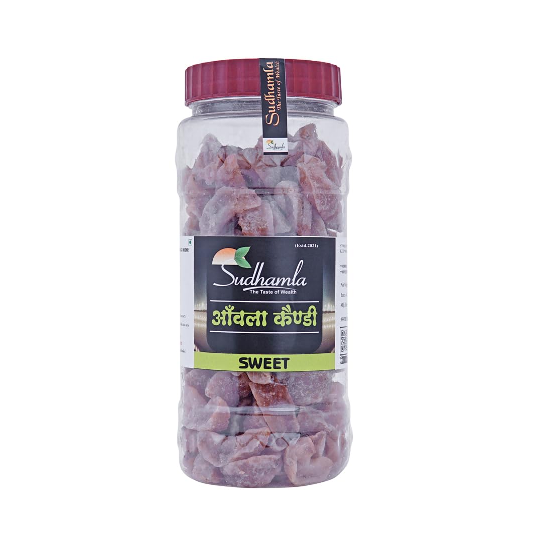 Sudhamla Organic Dried Sweet Amla Candy - 100 gm | Natural Indian Gooseberry Candy | Export Quality, Low Processed, No Preservatives or Artificial Colors | Premium Amla Candy in Jar Pack