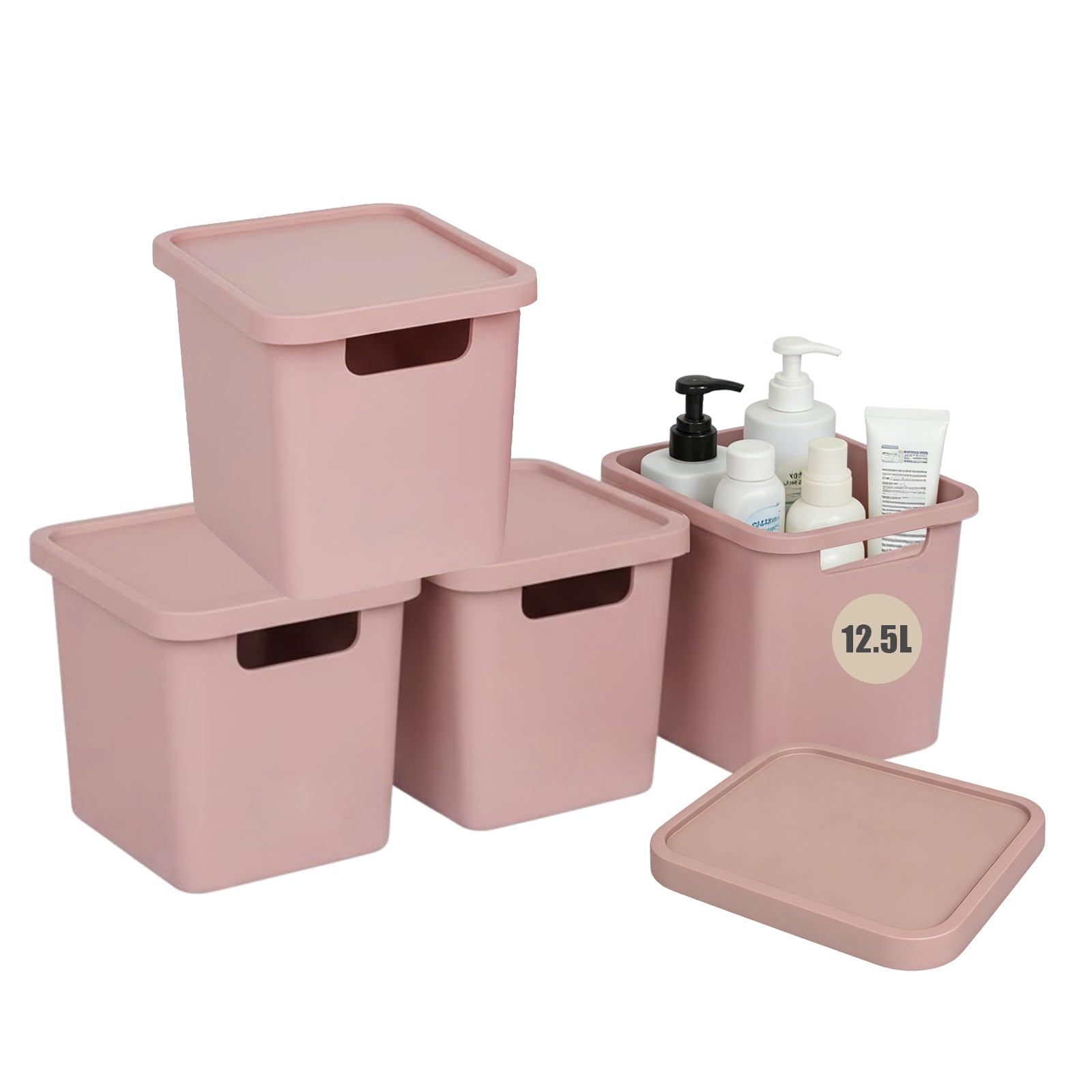 Plastard Aufbewahrungsboxen mit Deckel 12,5 L, 3er-Set, Pink, BPA-frei, Stapelbar, Ordnungsbox für Küche, Bad, Büro, Kinderzimmer, Regale – Robuste Kunststoffbox, Kleiderbox