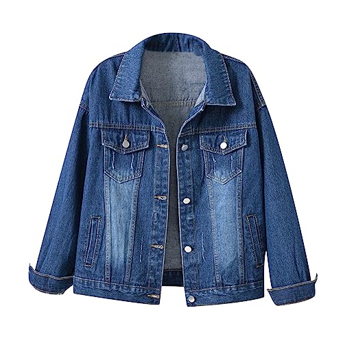 Denim Jacket for Women Plain Outfit Long Sleeve Turtle Neck Cowgirl Cardigan Winter Fall Womens Jackets Button Down