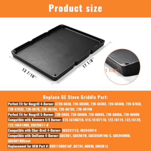 Image of Cast Iron Griddle for Nexgrill Replacement Parts 4-Burner 720-0830H 720-0830X 720-0783E,5-Burner 720-0888 720-0888N,Char-Broil Uniflame Kenmore Gas Grill Griddle Plate for Nexgrill Parts 60830 DC134