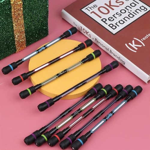 Image of Pack of 2 Spinner Rotatable Gaming Finger Pens- Spinning Rolling Pen, Rotatable Non-Slip Design, Magic Floating & Rolling Light Anti Dropping Pen for Gamers, Ballpoint Pen Rolling Finger Multicolor