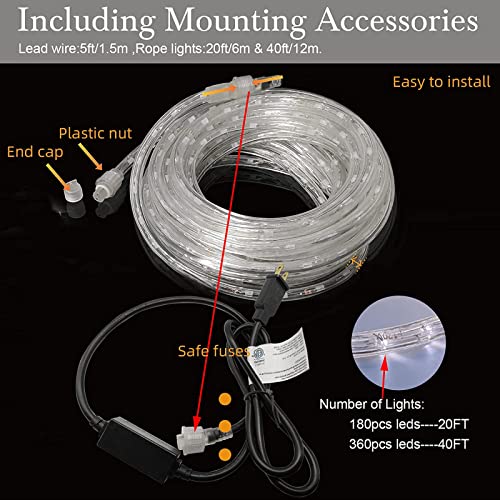 Eosshiny 20 Ft Outdoor Indoor Rope Lights White, 2/5 Thick Solid Linkable Cuttable Waterproof Etl Listed, Led Strip Lights For Outside Christmas Patio Garden Backyard Balcony Deck Party Stairs #TOP5