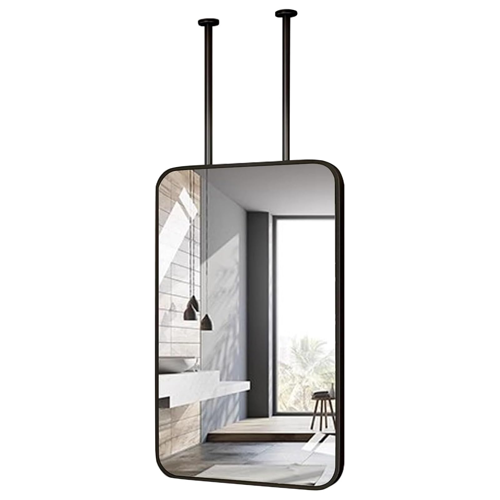 BKSXSOP Bathroom Mirror, Black Rectangle Ceiling Mounted Decorative Simple Mirrors for Wall Vanity Makeup, HD Mirror with Metal Hanging Rod - Boom Can Be Customizable (Size : 50x70cm)