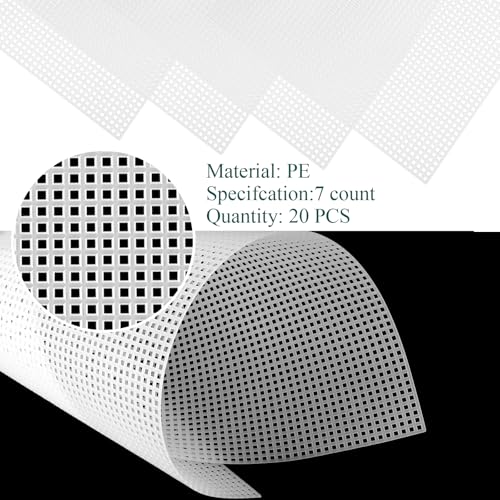 Image of 20 Pcs 7 Count Plastic Canvas Sheets 10.4 x 13.6 Inch Clear Plastic Mesh Canvas Sheets Cross Stitch Canva Eye Mesh for Embroidery, Acrylic Yarn Crafting, Knit Crochet Projects, Therian Mask