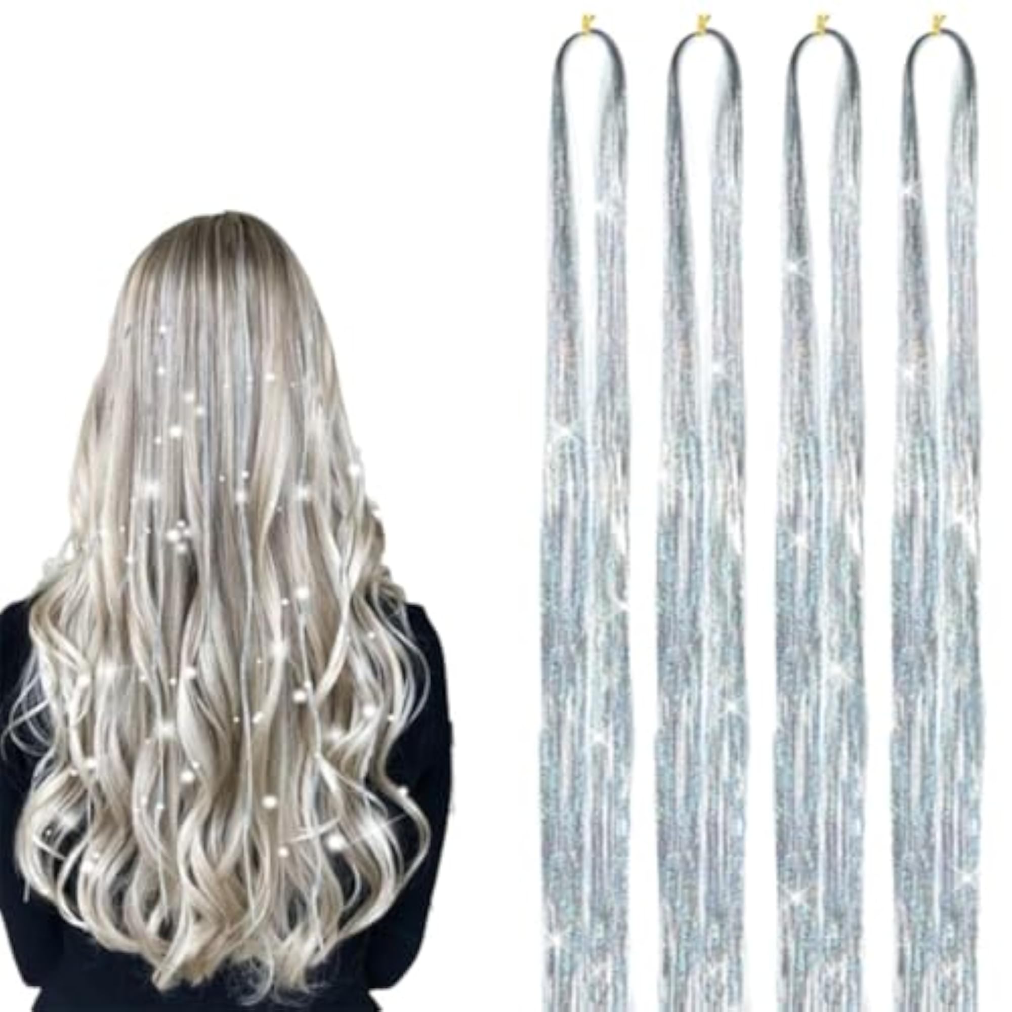 4pcs 6-Teeth U-Shape Snap Clips Hair Tinsel with Tools