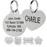 GoTags Stainless Steel Pet ID Tags, Personalized Dog Tags and Cat Tags, up to 8 Lines of Custom Text, Engraved on Both Sides, in Bone, Round, Heart, Bow Tie and More