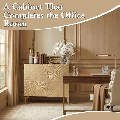 Kings Brand Furniture 2-Door Storage Cabinet &ndash; Accent Sideboard Buffet in Gold & Black, Storage Cabinet for Living Room, Hallway, Kitchen, Dining Room, or Entryway