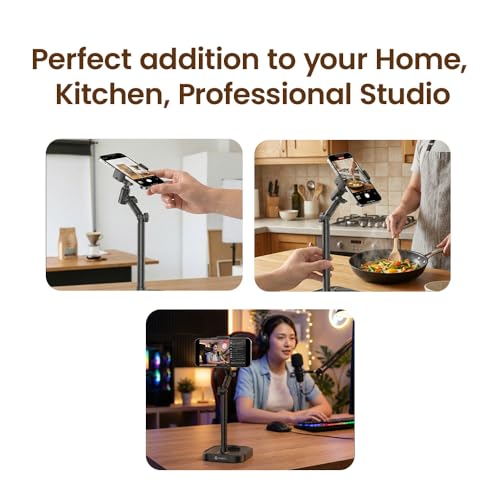 Image of Toreto Anchor Table Top Mobile Holder with 360 Ball Rotation & 180 Folding Arm, Height Adjustable 22-41 cm Desktop Lift Stand, Multi-Camera Phone Stand for Video Recording & Live Streaming (Black)