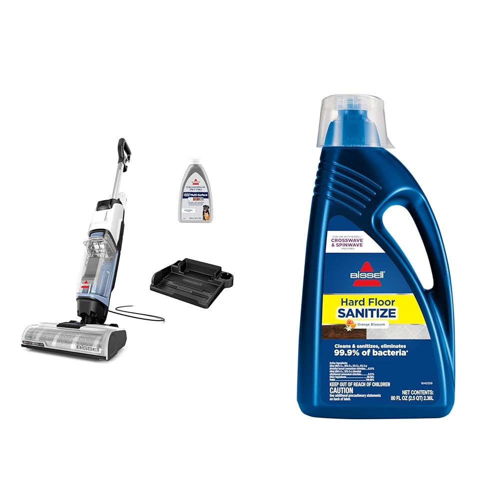 BISSELL CrossWave Edge, Multi-Surface Hard Floor Cleaner Wet Dry Vacuum with Zero-Gap Edge Technology, 4111A + Bissell Hard Floor Sanitize Formula, 80 oz, 2504L, 80 Fl Oz