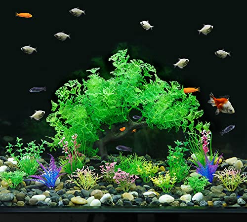 Image of MyLifeUNIT Fish Tank Decorations, 15 Pack Artificial Aquarium Plants Tree Set for Fish Tank Decor (Green Set)