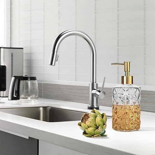 Miniatura 5 de Dispensador de jabón  Paquete de 2 dispensadores de jabón de manos recargables de vidrio de diamante transparente, dispensador de jabón para manos y