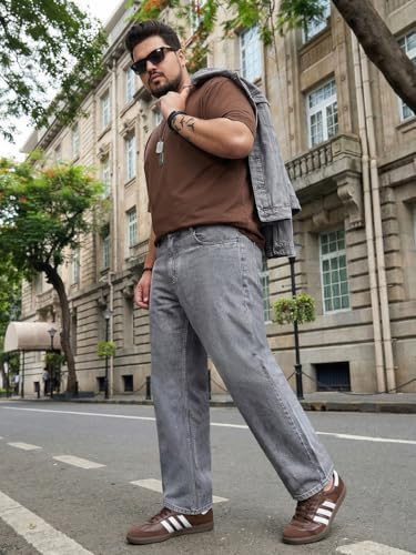 Image of Urbano Plus Men's Relaxed Fit Washed Denim Jeans Non-Stretchable
