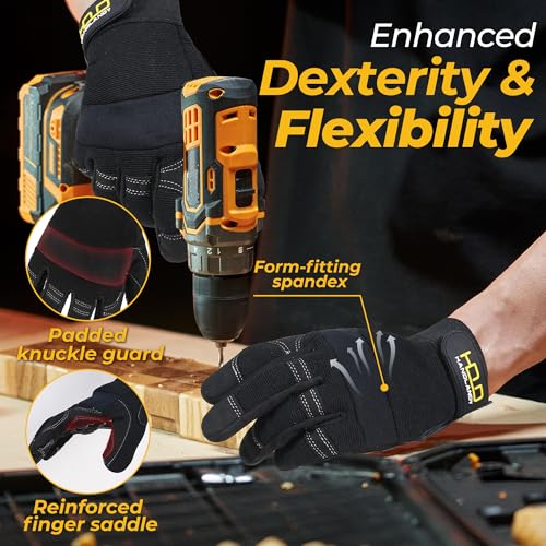 Image of HANDLANDY Work Gloves for Men & Women, Utility Mechanic Working Gloves Touch Screen, Flexible Gardening Gloves for Yard