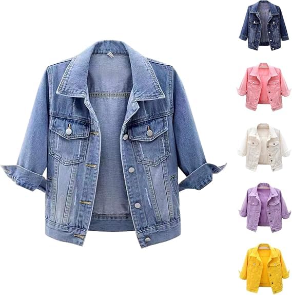 Womens Cropped Denim Jacket - Short Lightweight Jean Shacket with...