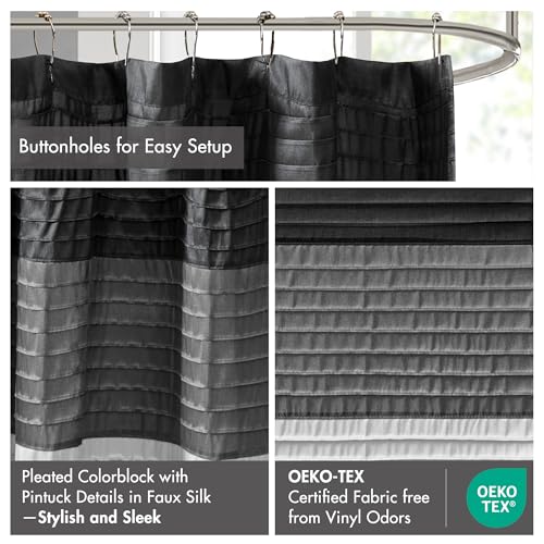 Image of Madison Park Amherst Fabric Black Shower Curtain,Pieced Transitional Simple Shower Curtains for Bathroom, 72 X 72