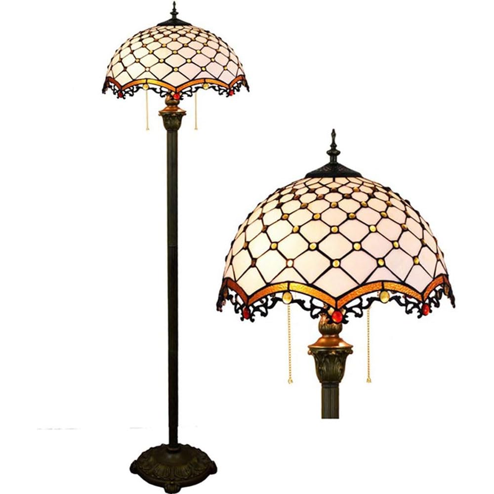 IUokLU Tiffany Style Floor Lamp Crystal Bead Stained Glass Reading Standing Lamps Resin Base Lighting for Living Room Bedroom W16 H63 Inch