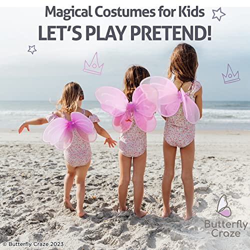 Butterfly Craze Girls' Fairy, Angel, Or Butterfly Wings Costumes & Dress Up Collection: Magical Delights, Favors Or Supplies For Kids, Make Your Little One's Birthday Party Special, Set Of 6, Pink #TOP5