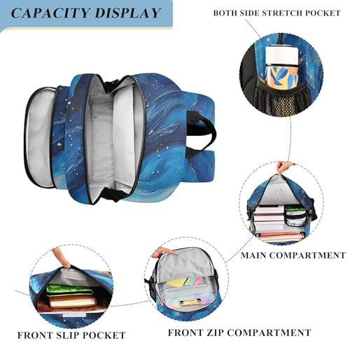 Vibrant Blue Color Marble Backpack Lightweight Bookbag Laptop Backpack College School Bag with Reflective Stripes4