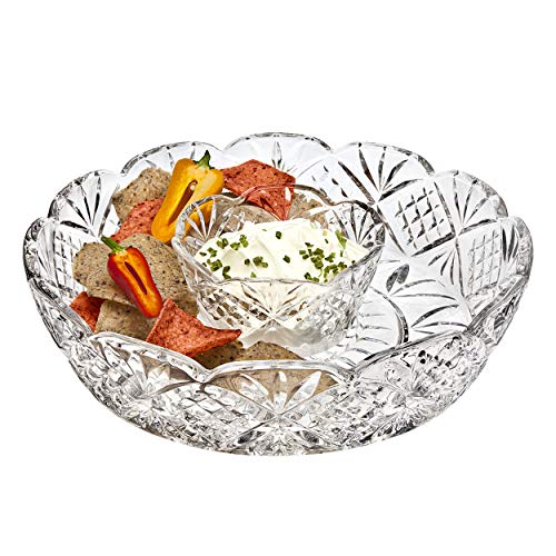 Beautiful Decorative Chip And Dip Set, Dessert And Snack Server 12-Inch Crystal Entertaining Chip And Dip Serveware #TOP18