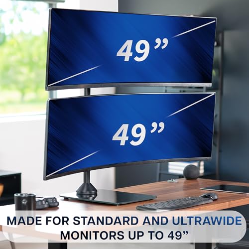 Image of VIVO Dual Vertically Stacked Ultra-Wide Monitor Desk Stand with Glass Base, Extra Tall Adjustable Mount for 2 Ultrawide Screens up to 49 inches, 44 lbs Per Screen Capacity, Black, STAND-V202LG