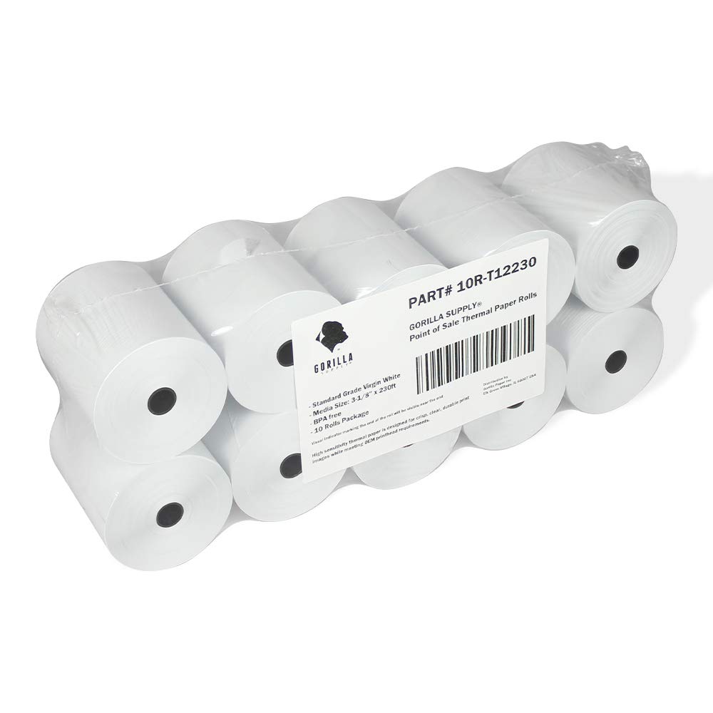 Gorilla Supply 55gsm 3 1/8 x 230 Thermal Paper Receipt Roll Clover Station Solo Duo TM-T88 T20 T90 Bixolon SRP-350 370, 3.125 x 230 ft Cash Register