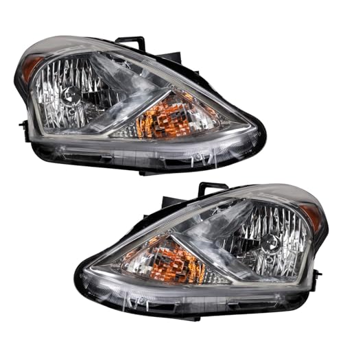 Image of TRQ Driver and Passenger Side Headlight Assembly Set Compatible with 2015-2019 Nissan Versa