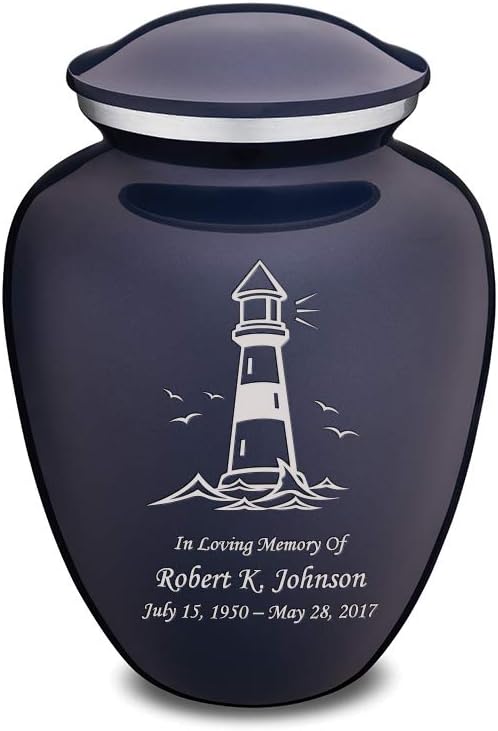 Geturns Embrace Small Personalized Lighthouse Cremation Urns for Human Ashes I Cobalt Blue Funeral Urn for Women and Men I Holds up to 44 Cubic Inches