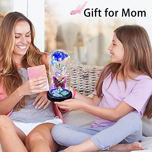 Glass Rose, For Mom, Valentines Day Gifts For Her With Greeting Card, Galaxy Purple Butterfly Eternal Rose In A Glass Dome #TOP4