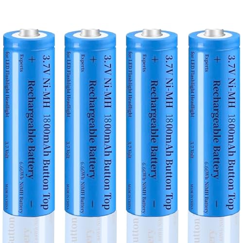 Renyqatt 4 Pack 3.7V Batteries 1800mAh Button Top Rechargeable Battery Ni-MH, 1800mah 3.7v 6.66wh Rechargeable Batteries, for LED Flashlight, Headlamps, Doorbells, RC Cars